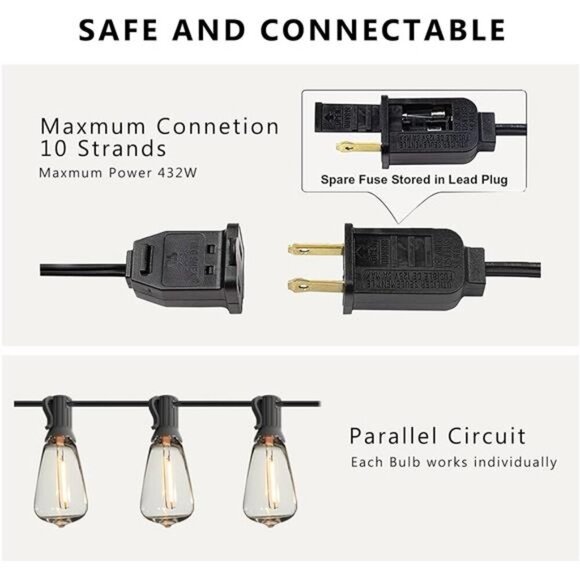 Outdoor String Lights 150 FT Patio Lights String with 75 Dimmable ST38 Plastic - Picture 3 of 7